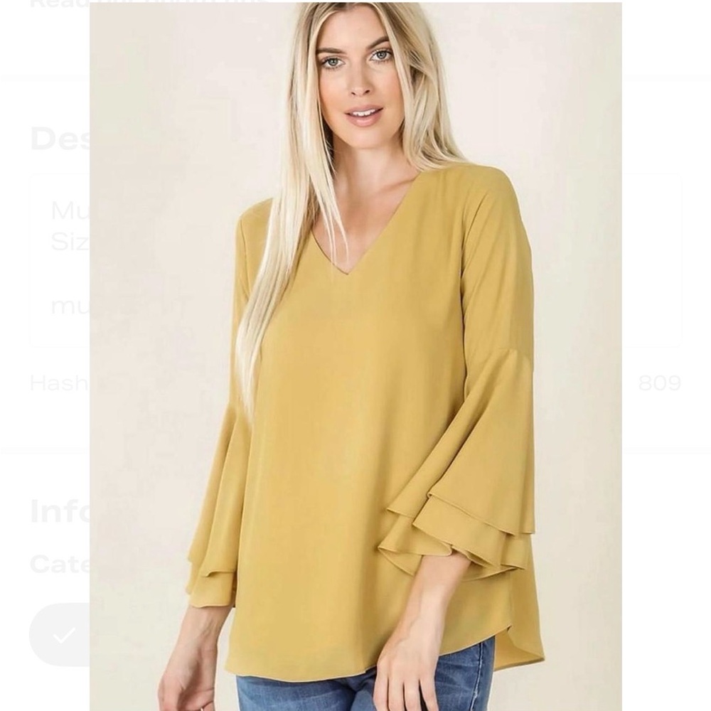 Zenana Outfitters Mustard Ruffle Sleeve Blouse